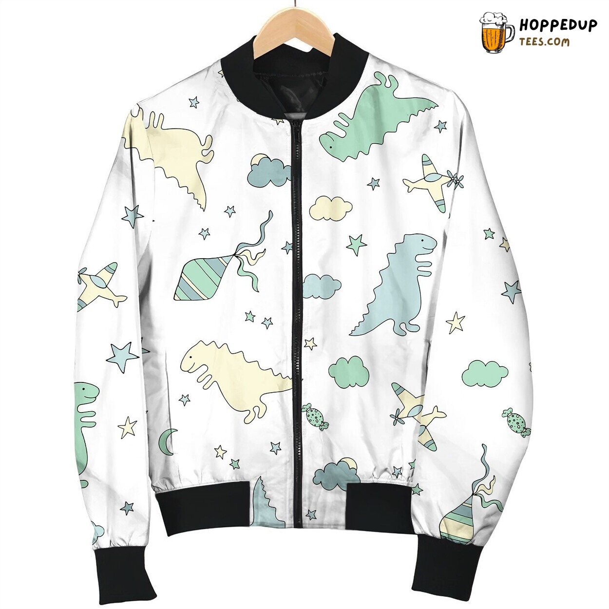Hand Drawn Cute Dinosaurs Seamless Pattern Bomber Jacket