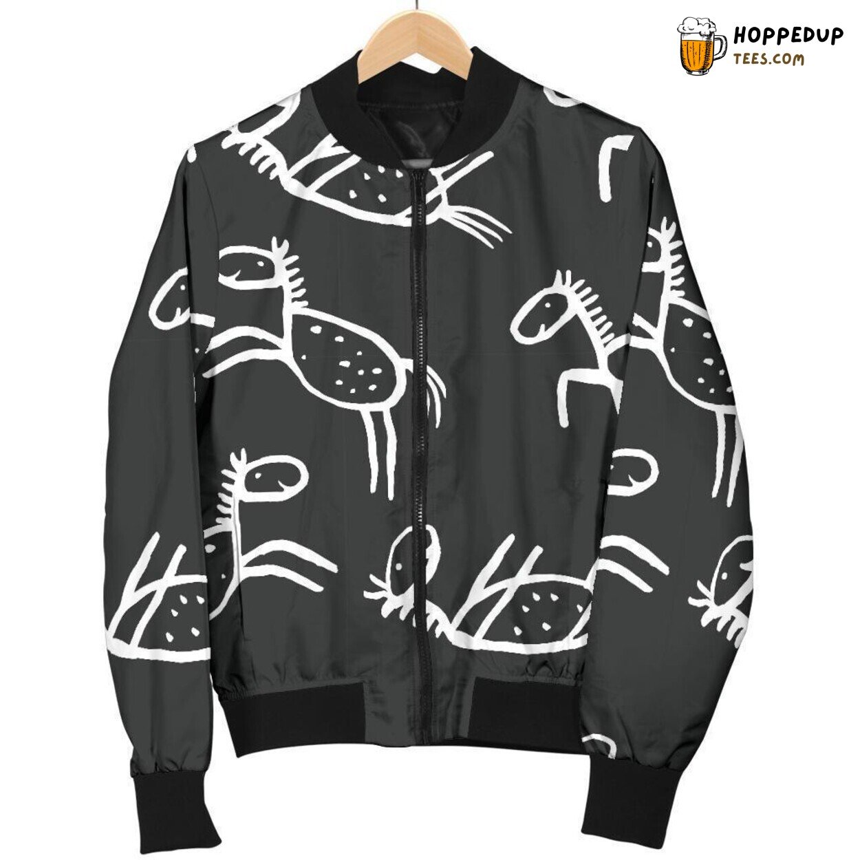 Hand Drawn Equestrian Art Men’s Bomber Jacket Unique Pattern Design Display