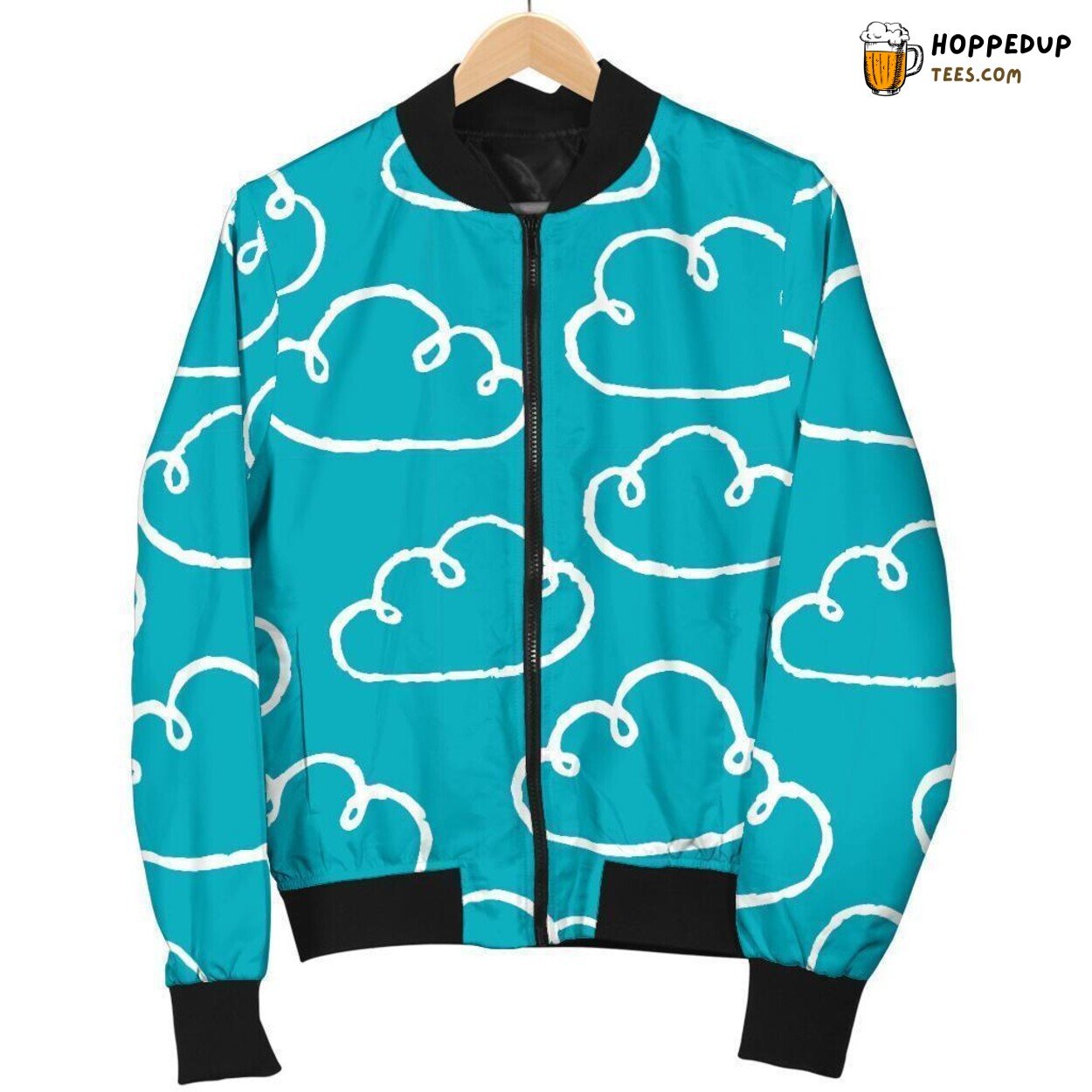 Hand Drawn Floating Clouds Men’s Bomber Jacket Unique Design Pattern Essence