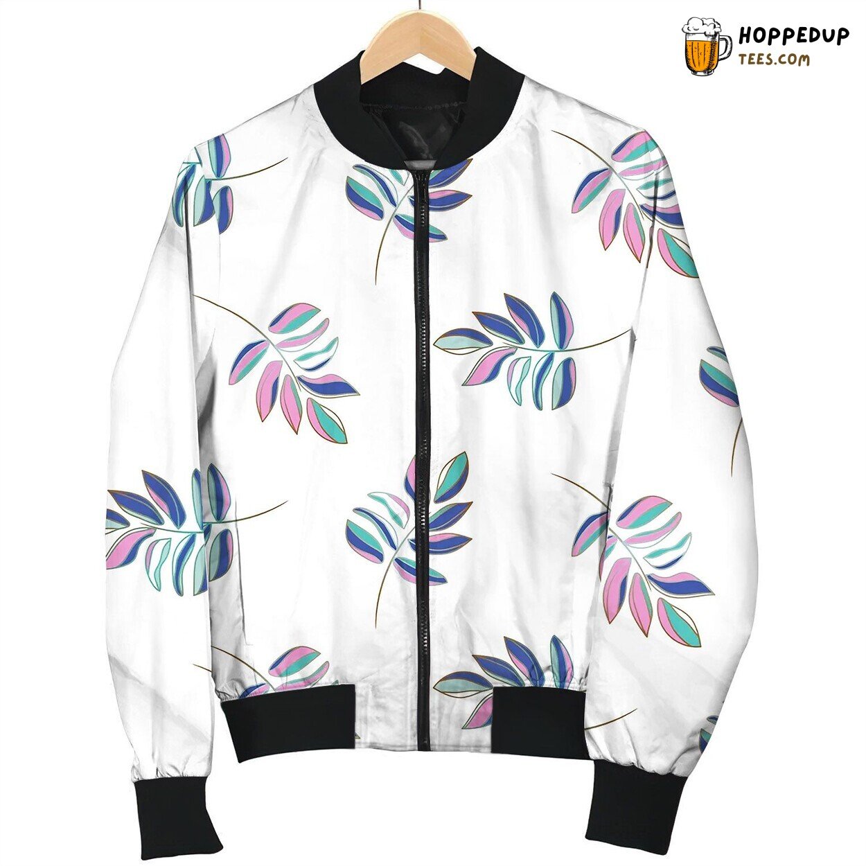 Hand Drawn Outline Leaves Purple Pop Colors Bomber Jacket
