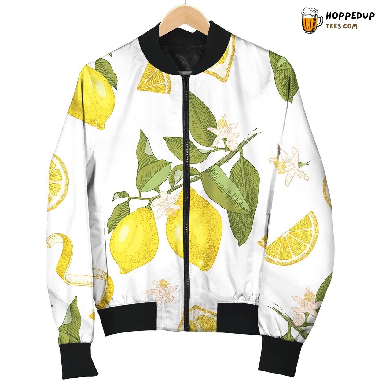 Hand Drawn Seamless Pattern With Lemons Bomber Jacket