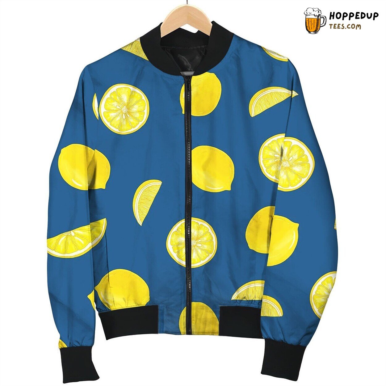 Hand Drawn Seamless Pattern With Lemons Whole Bomber Jacket