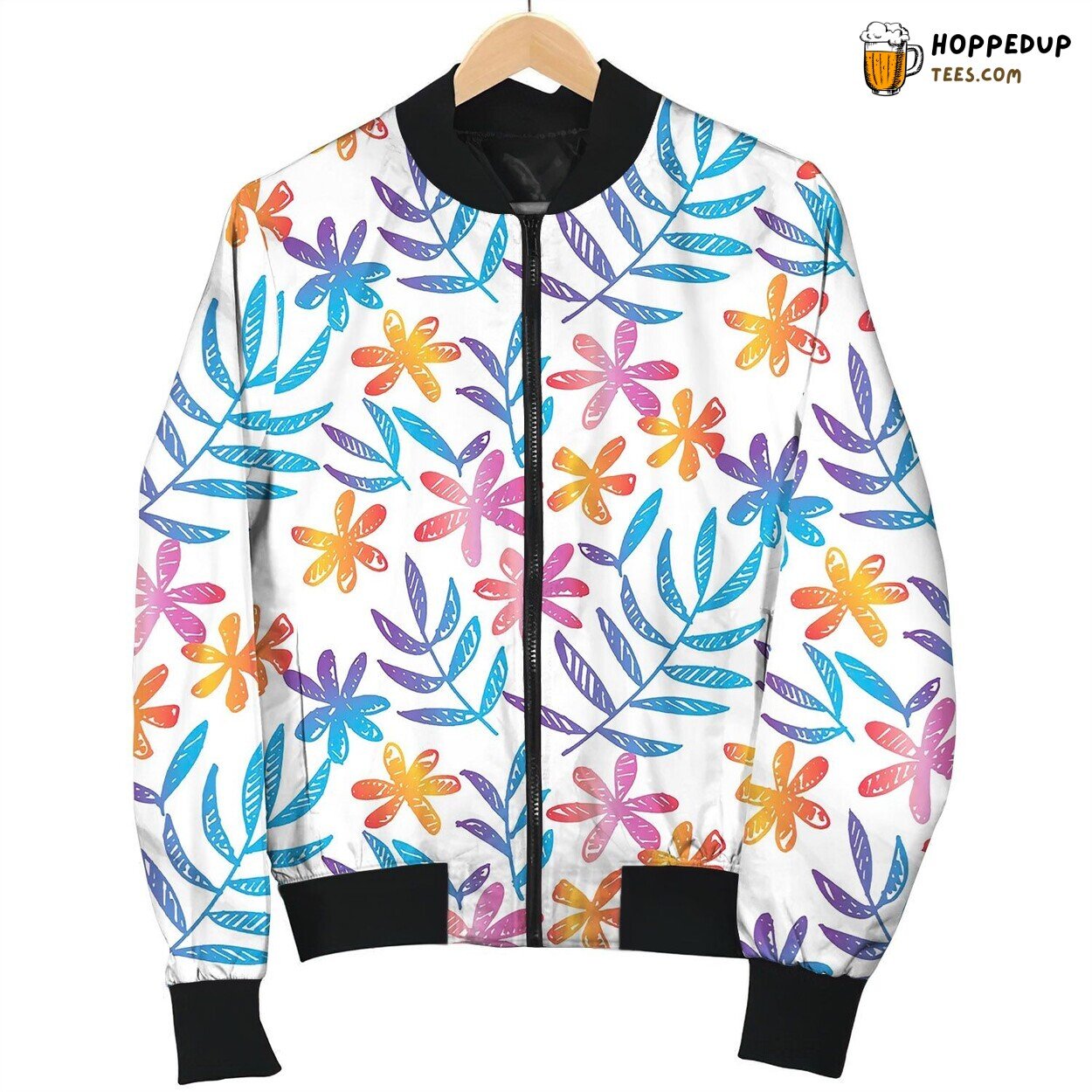 Hand Drawn Seamless Pattern With Tropical Flowers Bomber Jacket