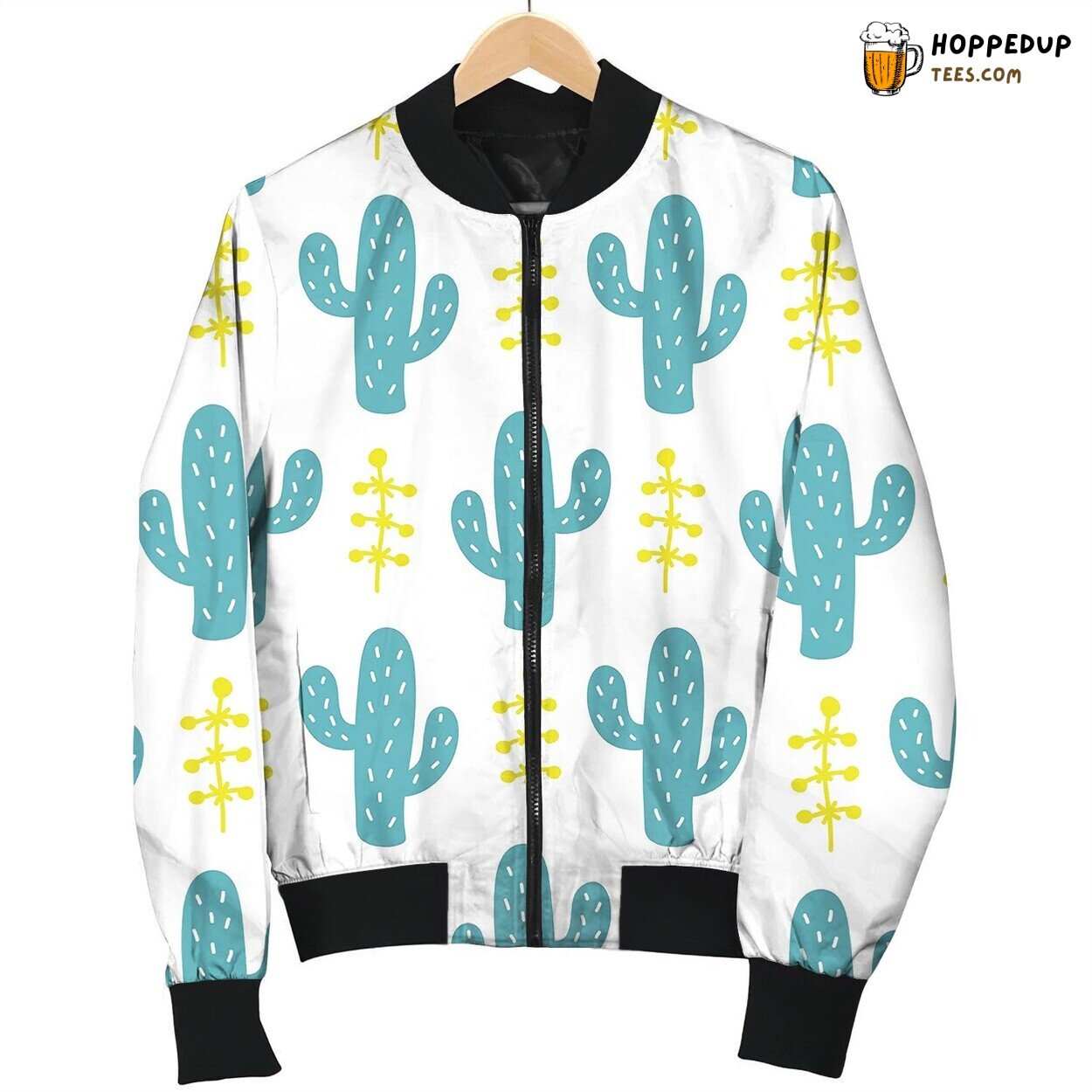 Hand Drawn Wild Cactus Flowers Seamless Pattern Bomber Jacket