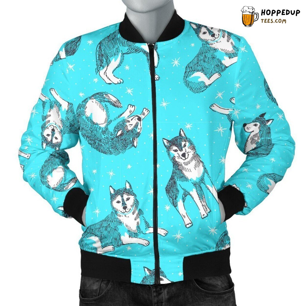 Hand Drawn Wolf Artistic Men’s Bomber Jacket Nature Inspired Design Statement