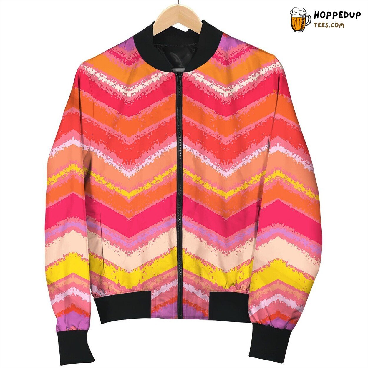 Hand Drawn Zigzag Pattern In Tropical Coral Red Bomber Jacket