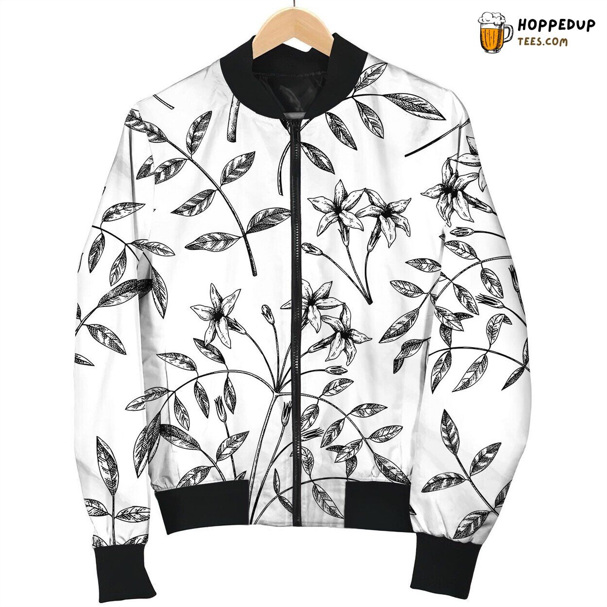 Hand Sketched Jasmine Seamless Pattern Botanical Bomber Jacket