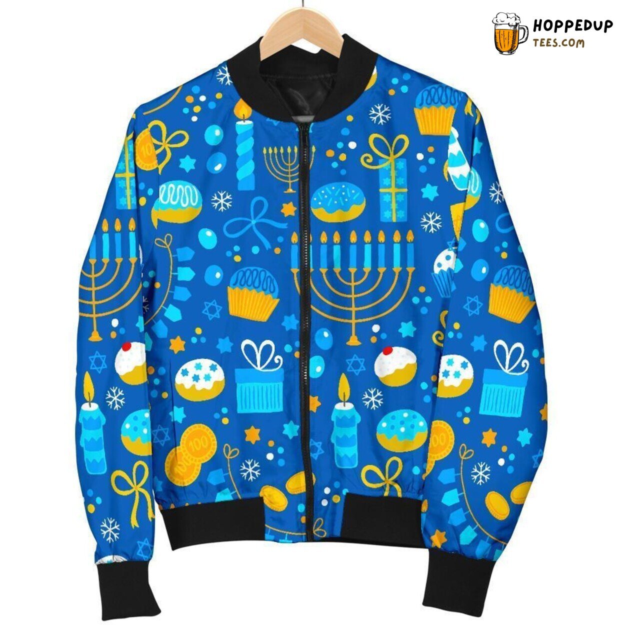 Hanukkah Festival Essence Men’s Bomber Jacket Unique Pattern Display Tribute