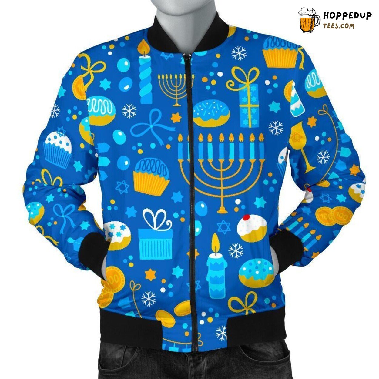 Hanukkah Festival Essence Men’s Bomber Jacket Unique Pattern Display Tribute