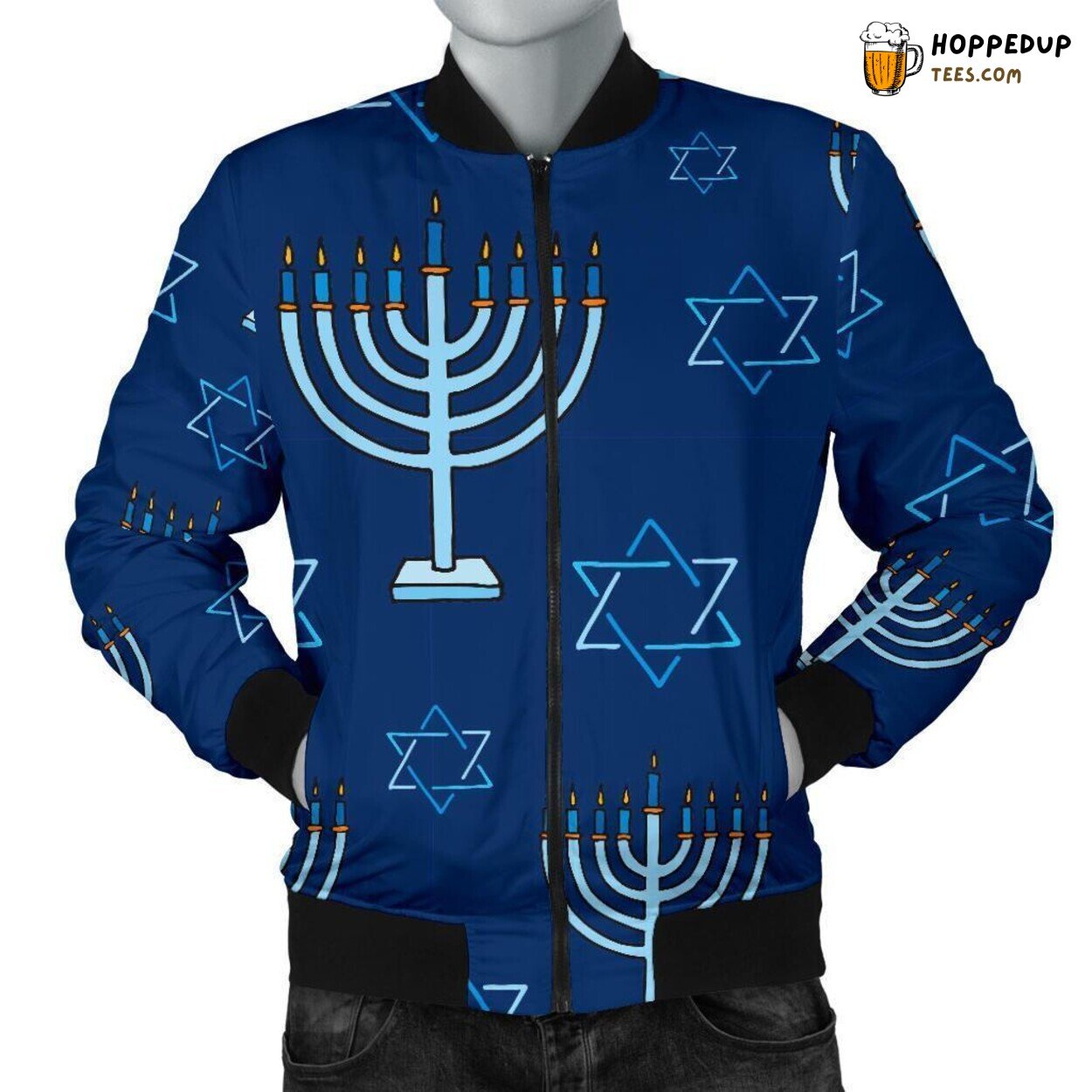 Hanukkah Festival Symbols Men’s Bomber Jacket Unique Pattern Design Art