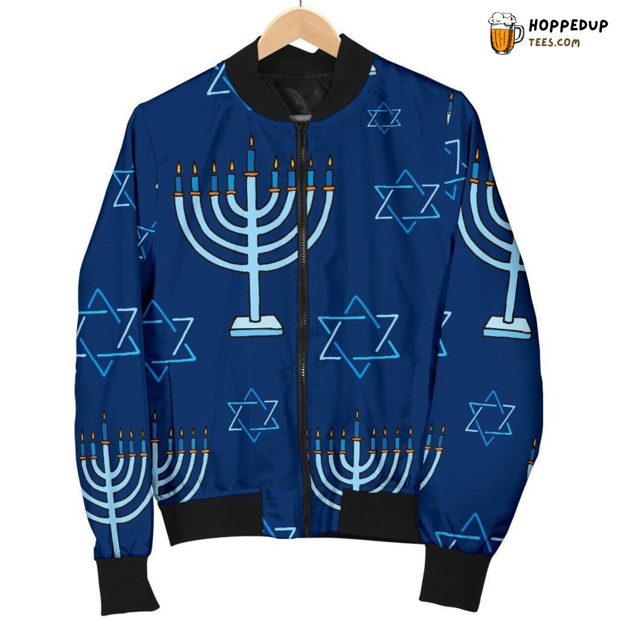 Hanukkah Festival Symbols Men’s Bomber Jacket Unique Pattern Design Art Hanukkah Festival Symbols Men’s Bomber Jacket Unique Pattern Design Art