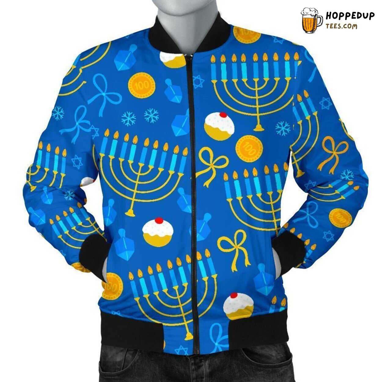 Hanukkah’s Cultural Tribute Men’s Bomber Jacket Unique Pattern Design Art