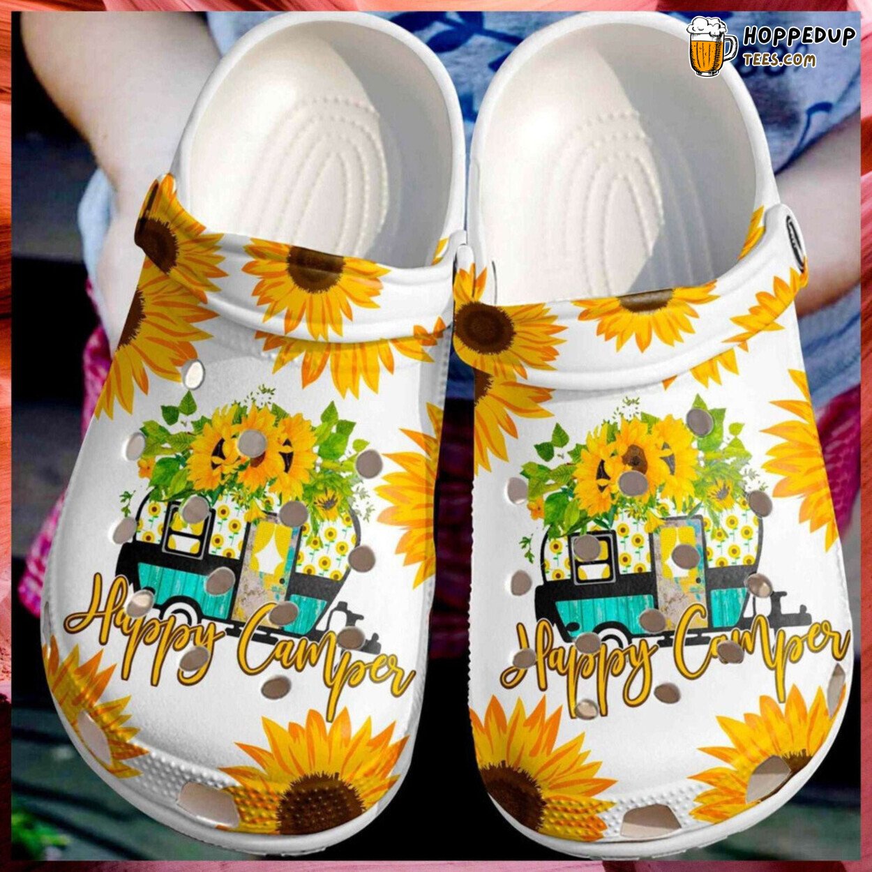 Happy Camper Sunflower Themed Comfy Rubber Clog Footwear Stylish Choice