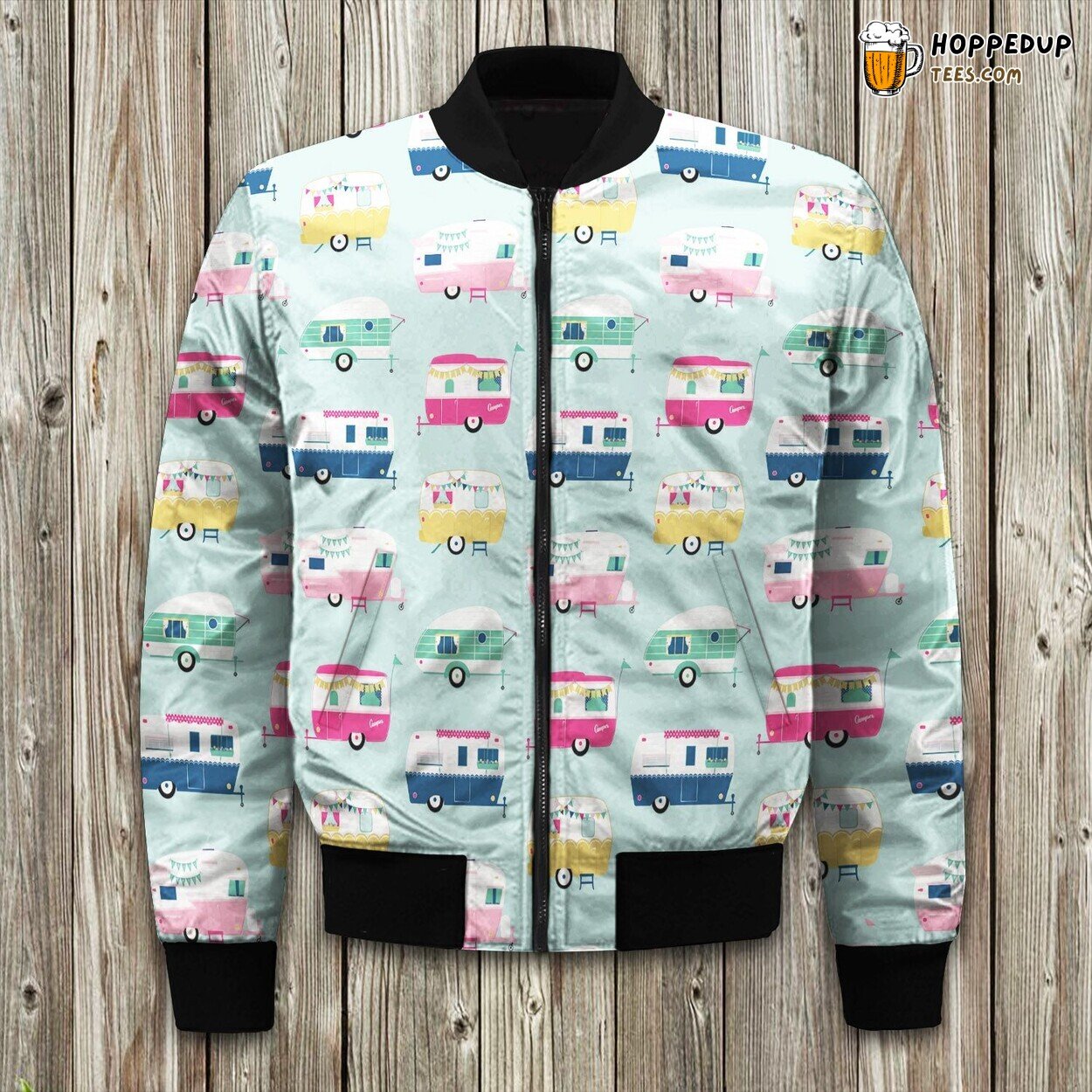 Happy Camper Theme Winter Bomber Jacket Outdoor Adventure Fashion Touch