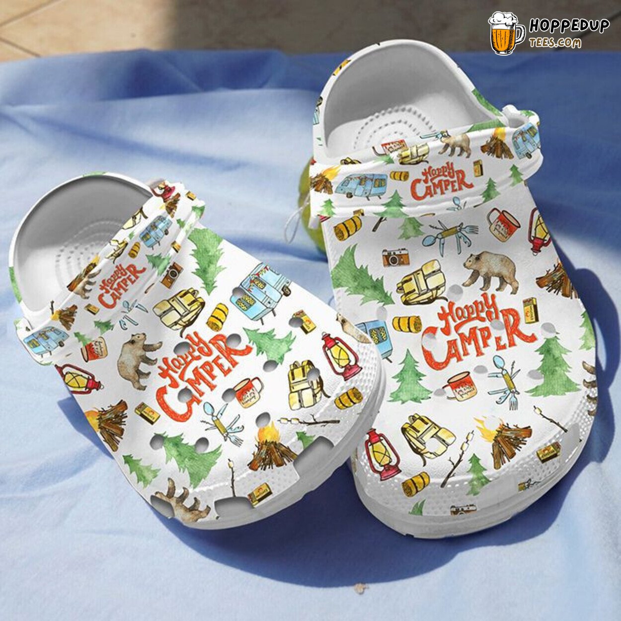 Happy Camper Themed Comfortable Stylish Unique Rubber Clog Shoes