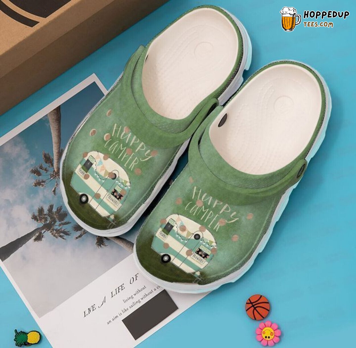 Happy Camper Themed Comfortable Unique Camping Clog Shoes Fun