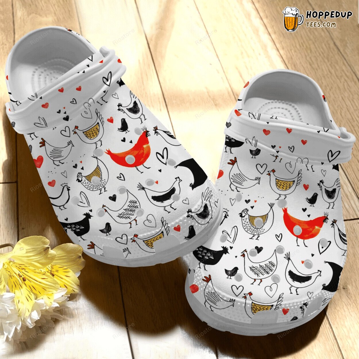 Happy Chicken Art Funny Themed Rubber Clog Shoes Comfy Footwear for Fans