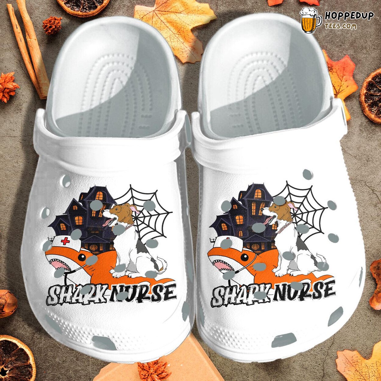 Happy Dog Sitting On Shark Nurse Custom Halloween Beach Shoes Birthday
