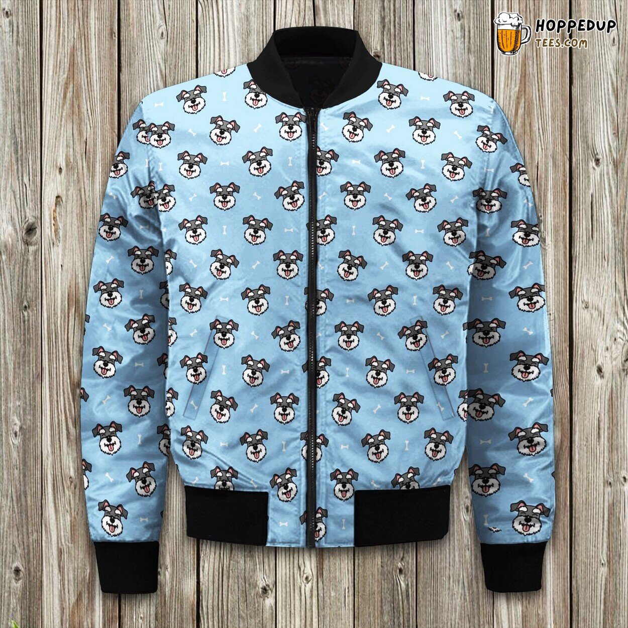 Happy Miniature Schnauzer Face Stick Out Tongue Bomber Jacket