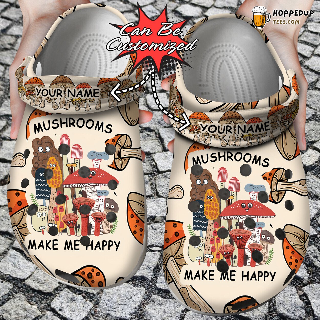 Happy Mushrooms Make Me Happy Custom Personalized Comfortable Clogs