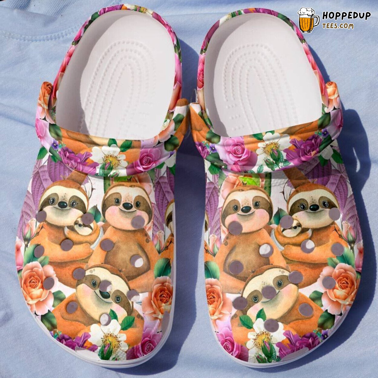 Happy Sloth Family Flower 6 Design Rubber Clogs Shoes Comfortable Footwear