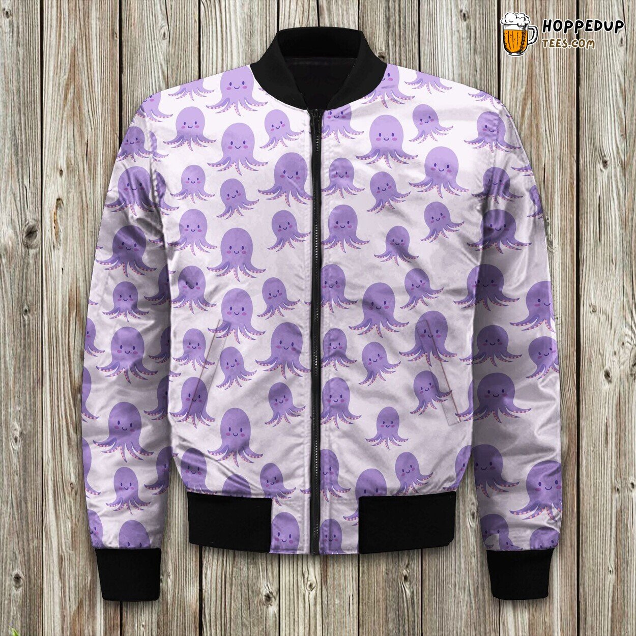 Happy Smiling Face Cute Purple Octopus Bomber Jacket