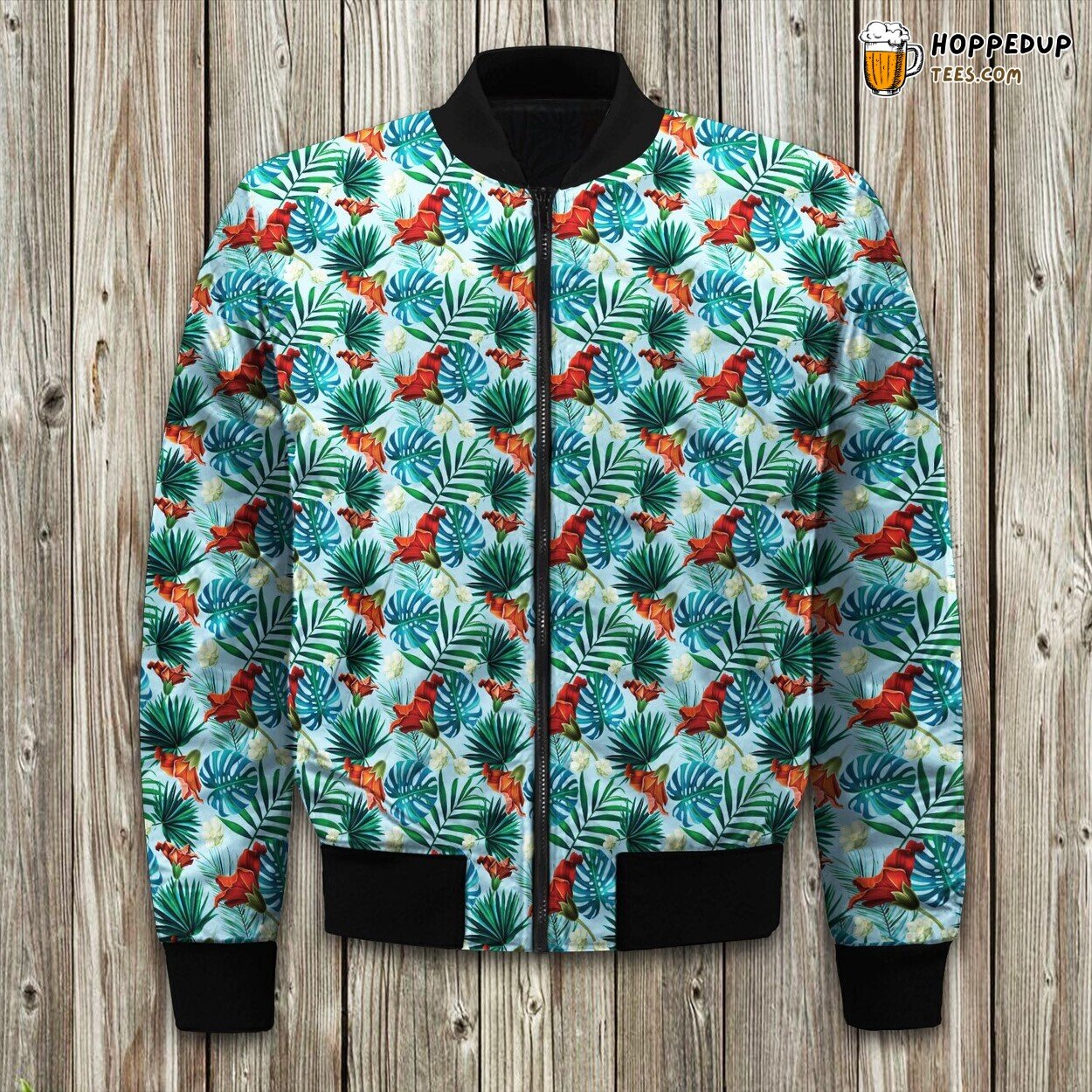 Hawaii Flower Anf Tropical Leaves Bomber Jacket