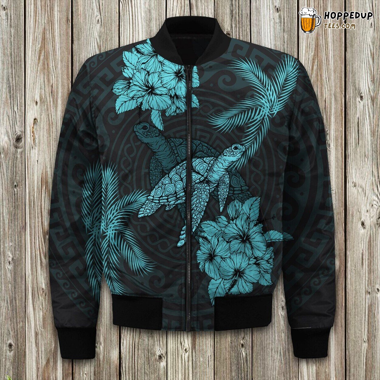 Hawaii Turtle Adventure Bomber Jacket Winter Oceans and Beaches in Fabric