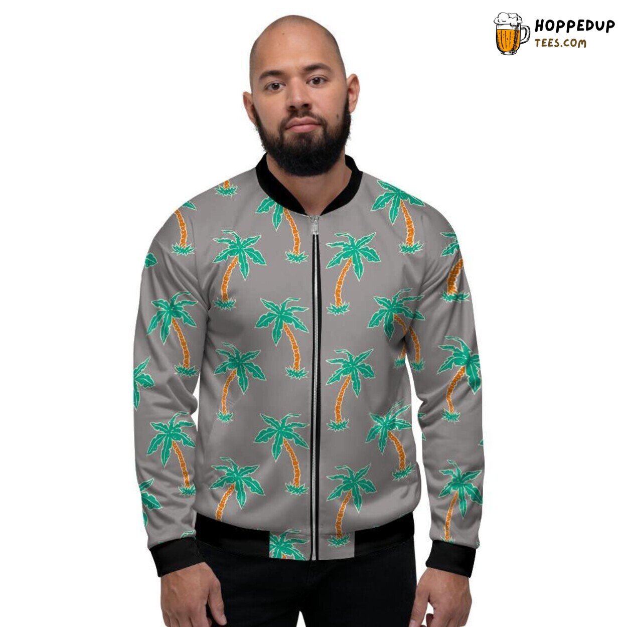 Hawaiian Cartoon Palm Tree Elegance Men’s Bomber Jacket Tropical Artistry