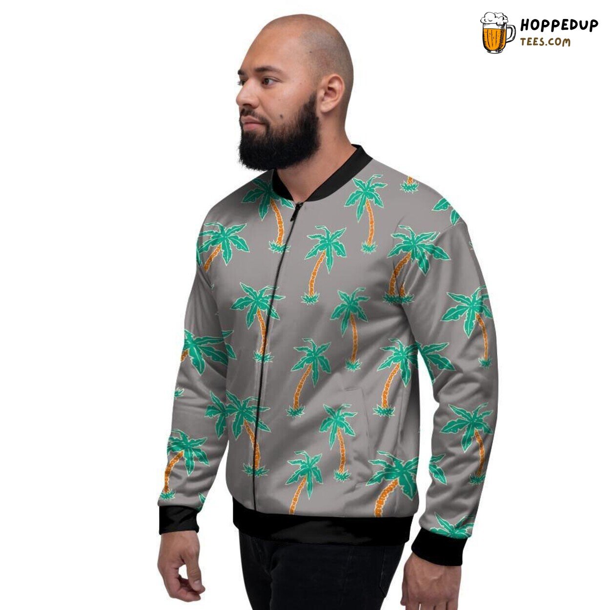 Hawaiian Cartoon Palm Tree Elegance Men’s Bomber Jacket Tropical Artistry
