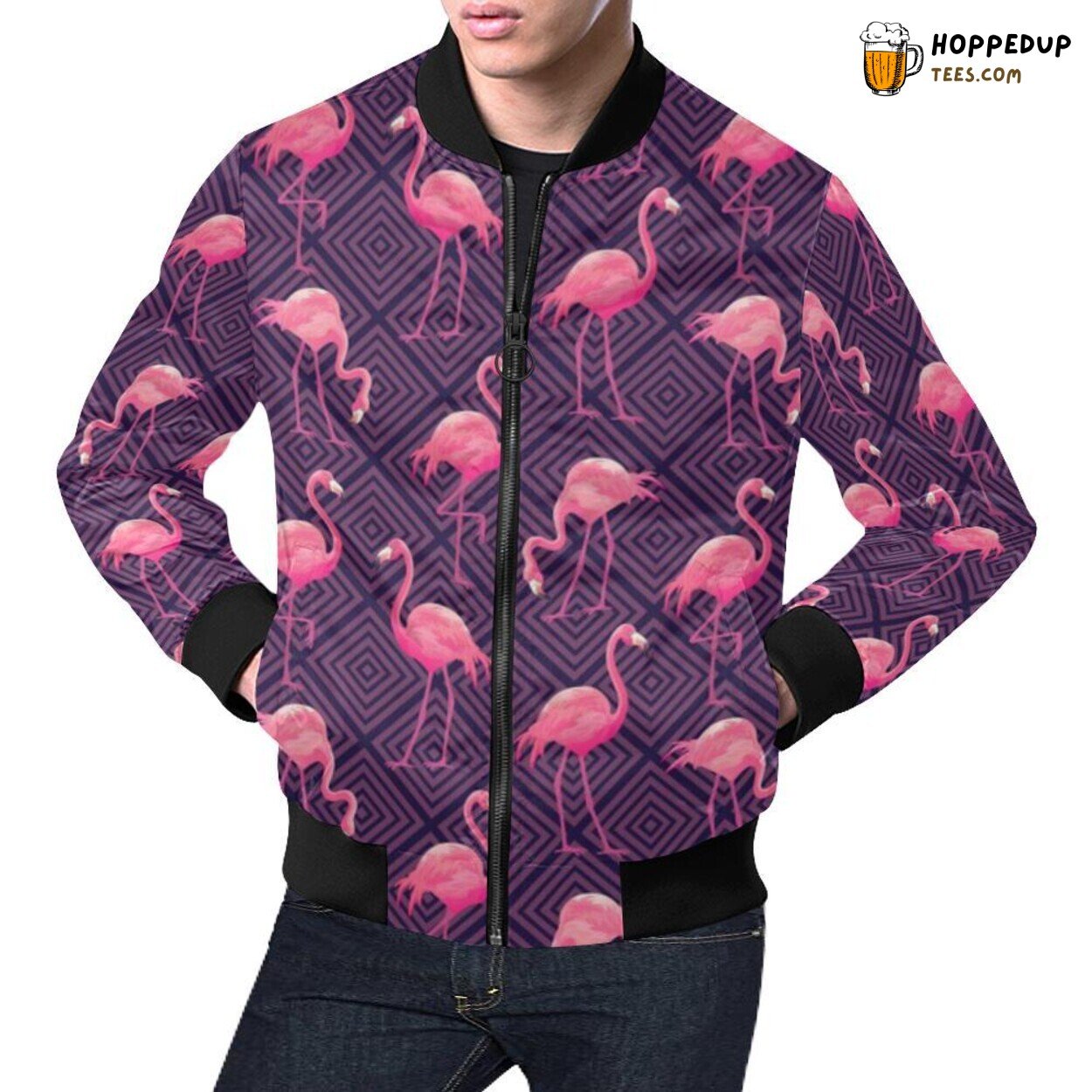 Hawaiian Flamingo Tropical Stripe Pattern Men’s Bomber Jacket Print
