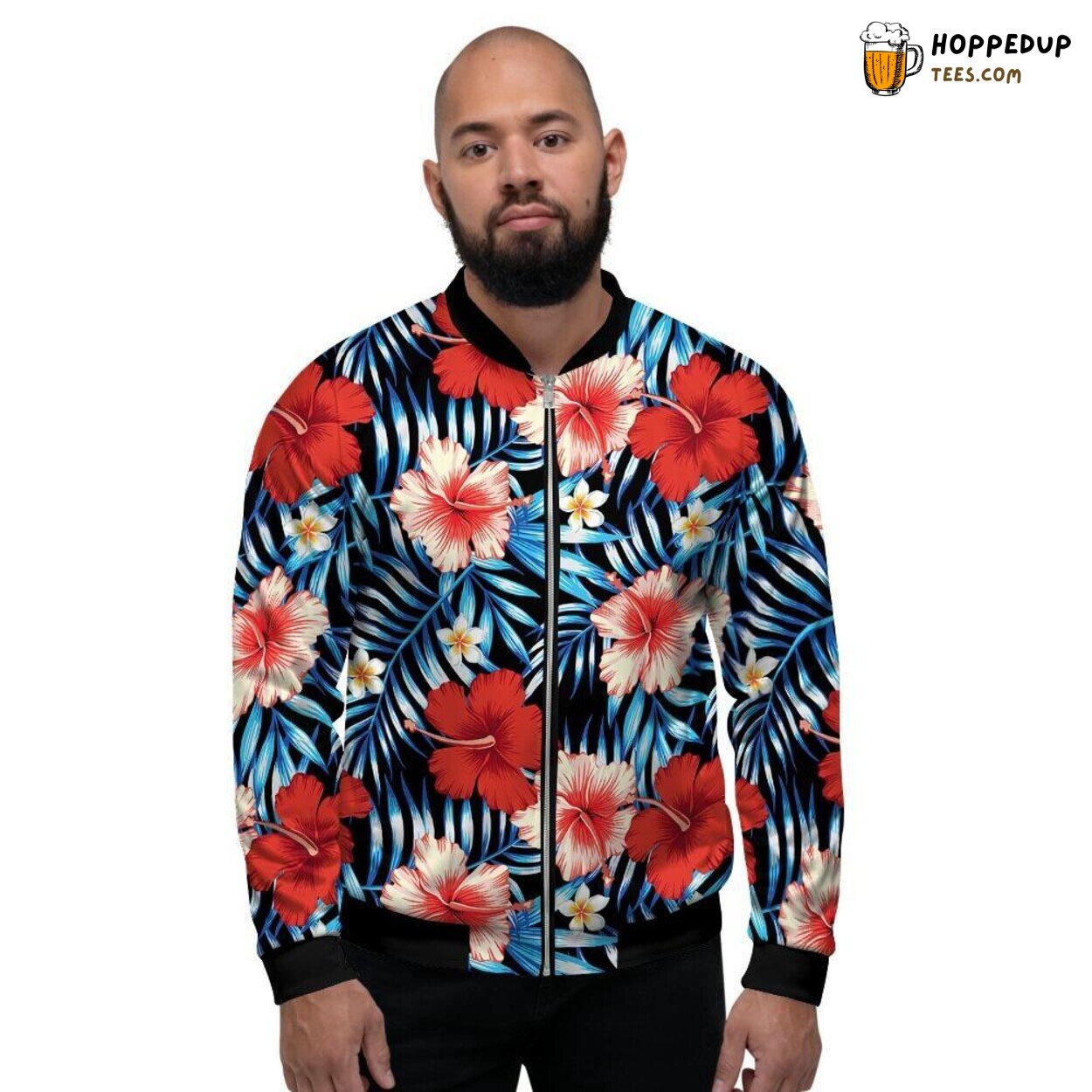 Hawaiian Hibiscus Tropical Flower Men’s Bomber Jacket Floral Island Design