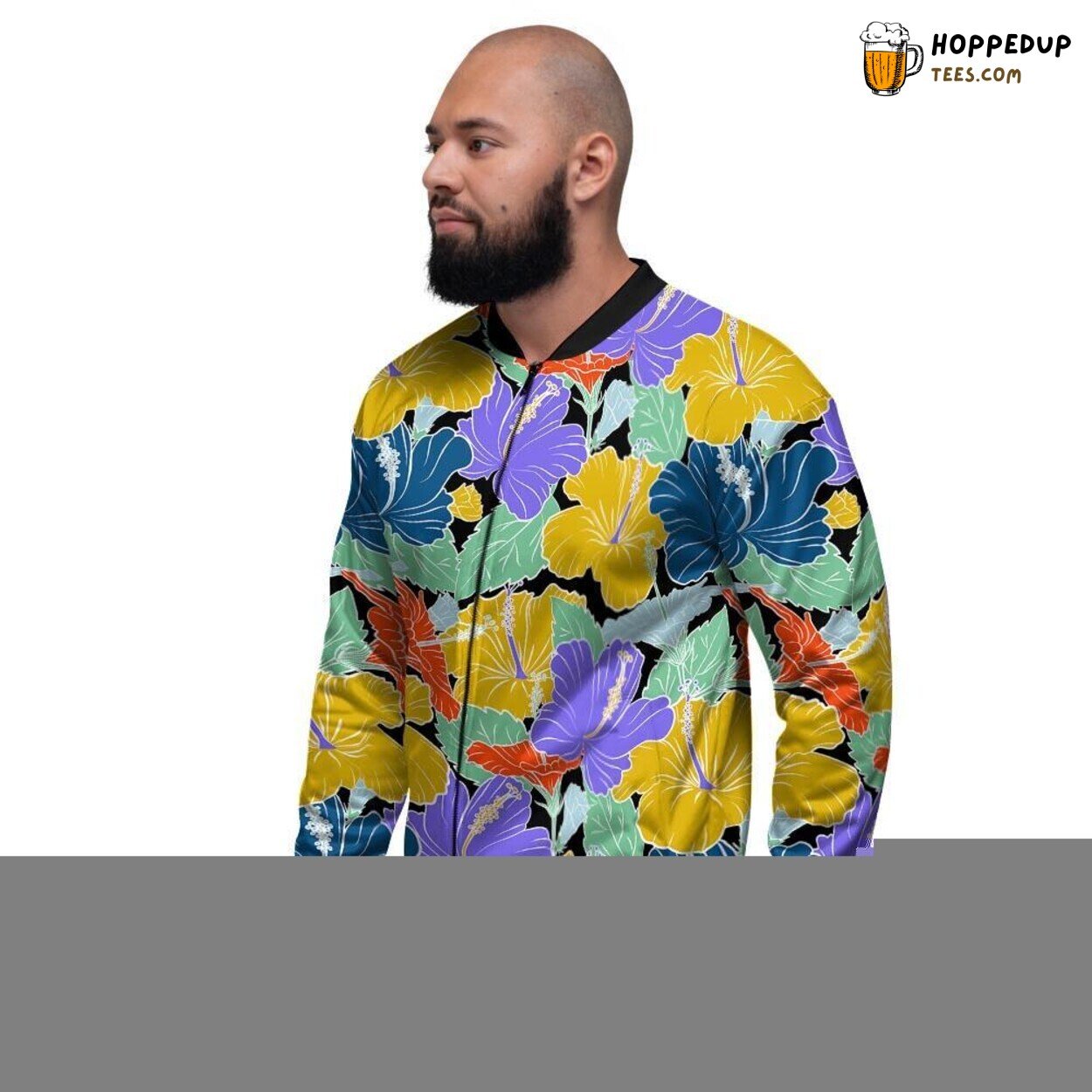 Hawaiian Hibiscus Violet Flower Men’s Bomber Jacket Island Floral Design Look