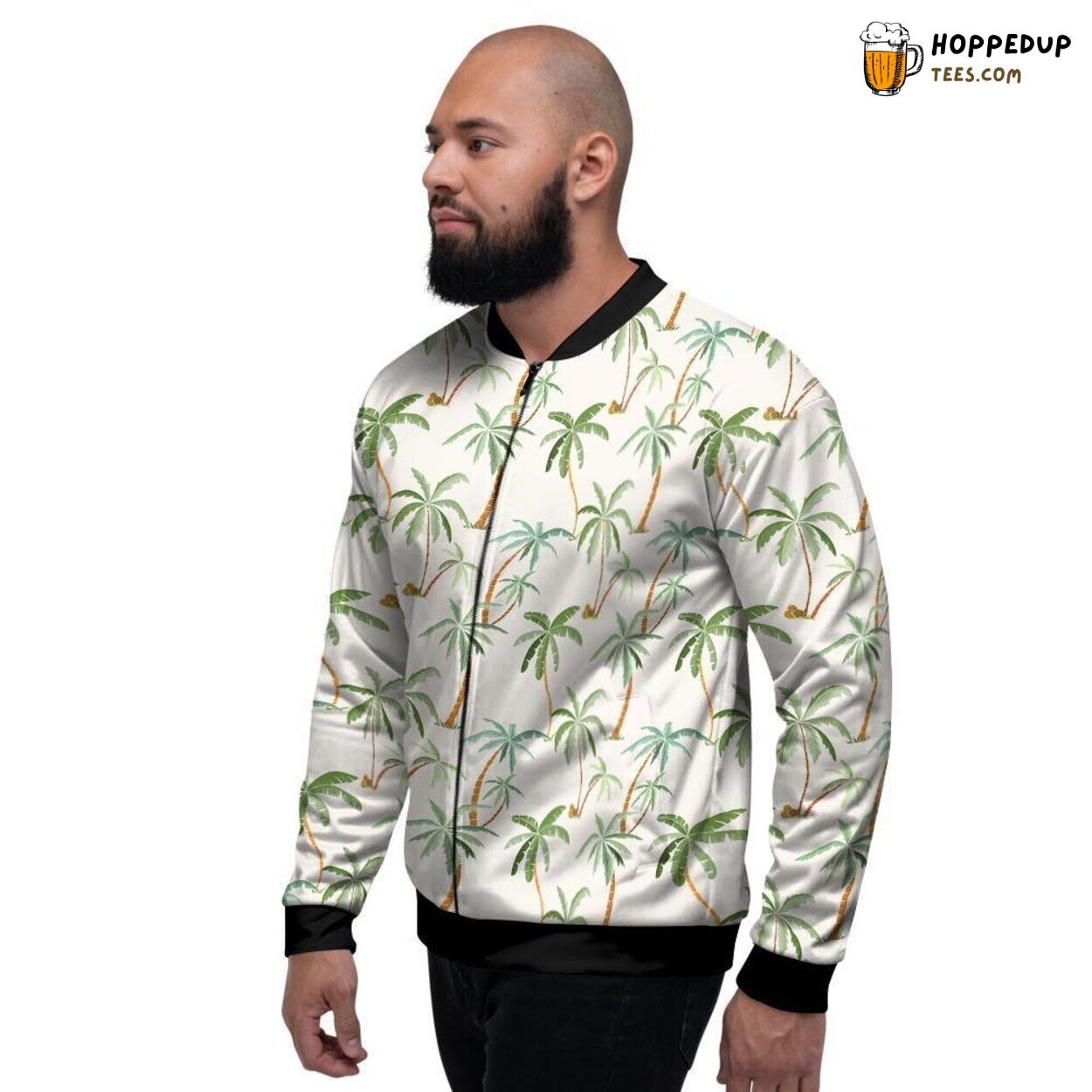 Hawaiian Inspired Tropical Palm Tree Men’s Bomber Jacket Island Beach Design