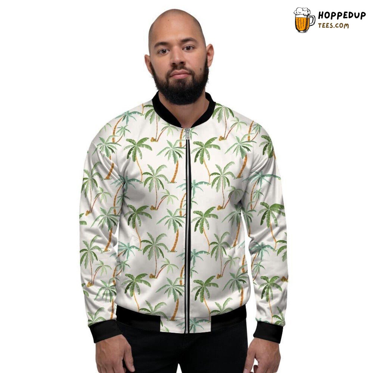Hawaiian Inspired Tropical Palm Tree Men’s Bomber Jacket Island Beach Design