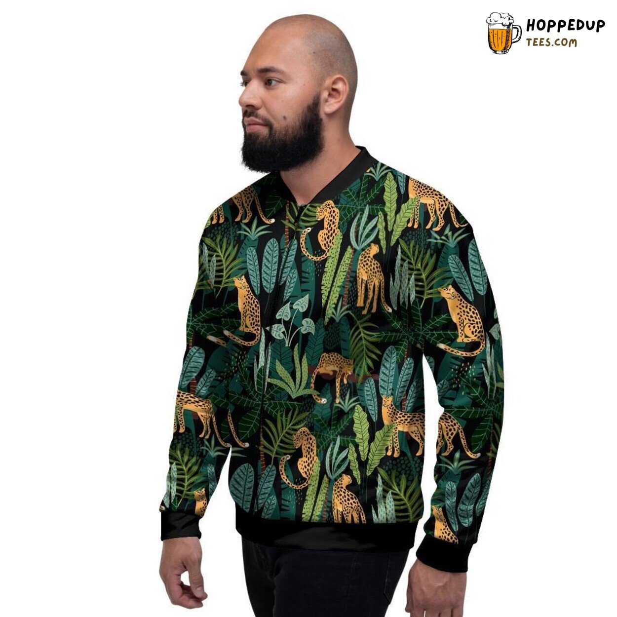 Hawaiian Leopard Tropical Print Design Men’s Bomber Jacket Exotic Animal Style