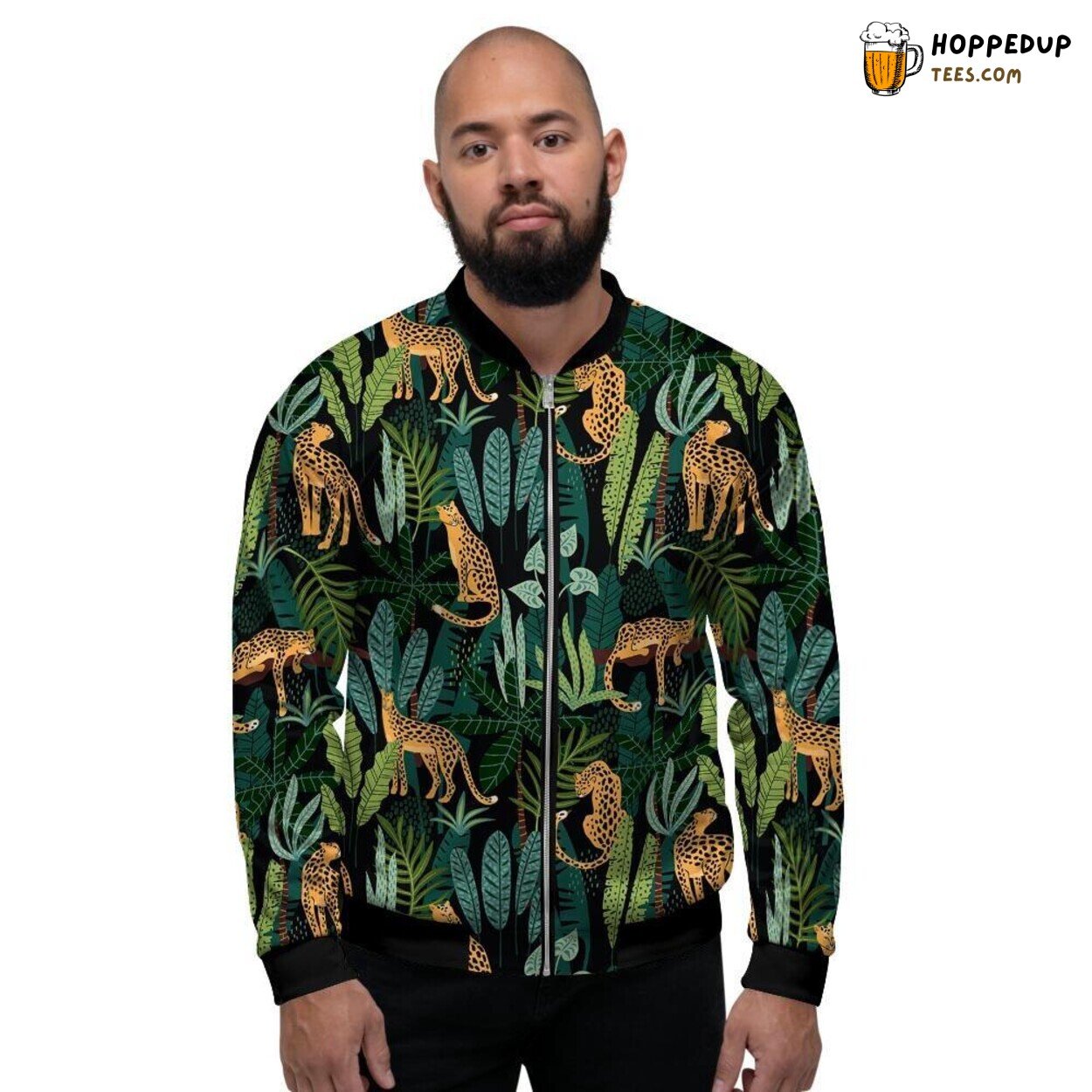 Hawaiian Leopard Tropical Print Design Men’s Bomber Jacket Exotic Animal Style