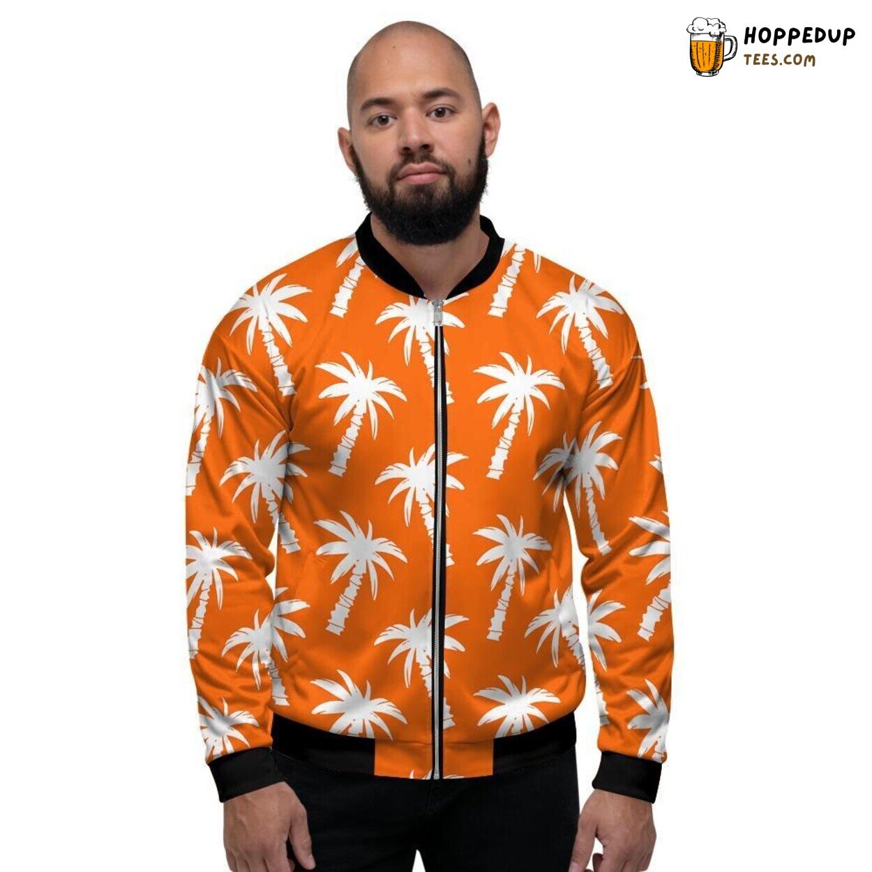 Hawaiian Orange Palm Tree Print Men’s Bomber Jacket Tropical Island Showcase
