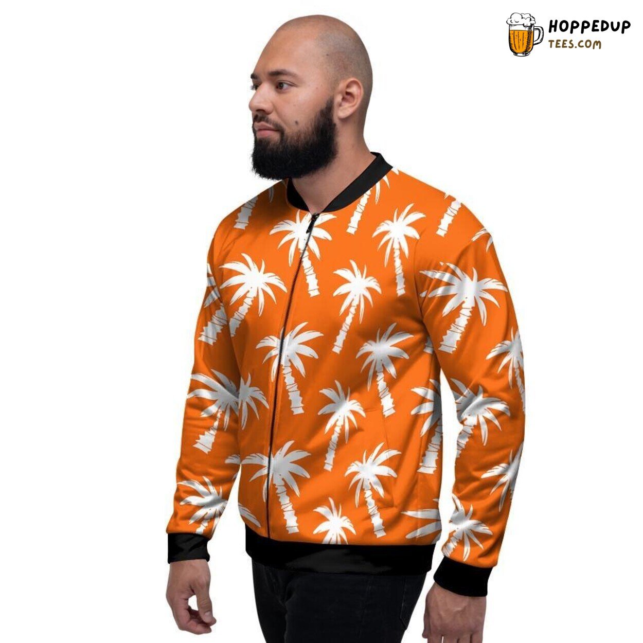 Hawaiian Orange Palm Tree Print Men’s Bomber Jacket Tropical Island Showcase