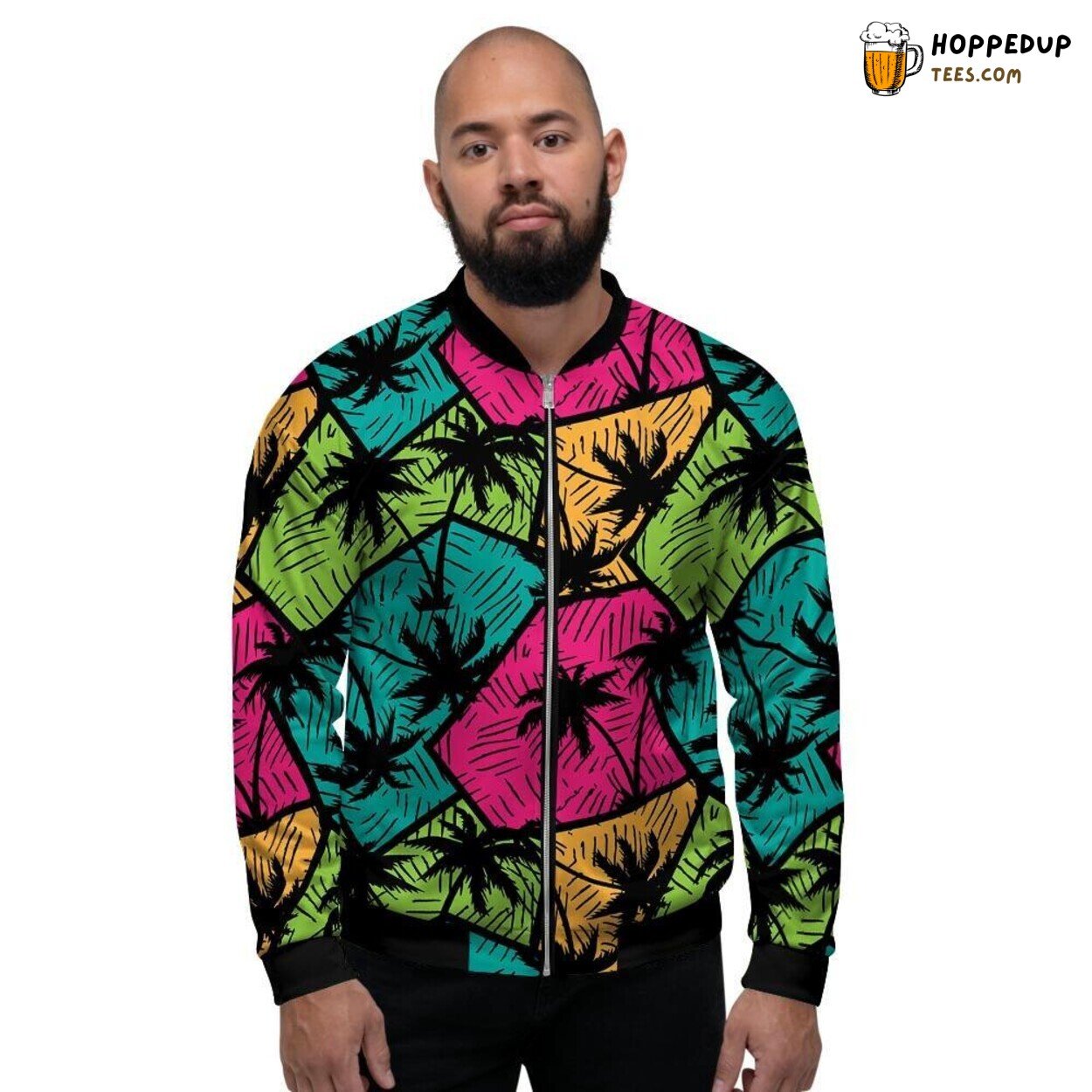 Hawaiian Palm Leaf Pattern Design Men’s Bomber Jacket Tropical Art Show