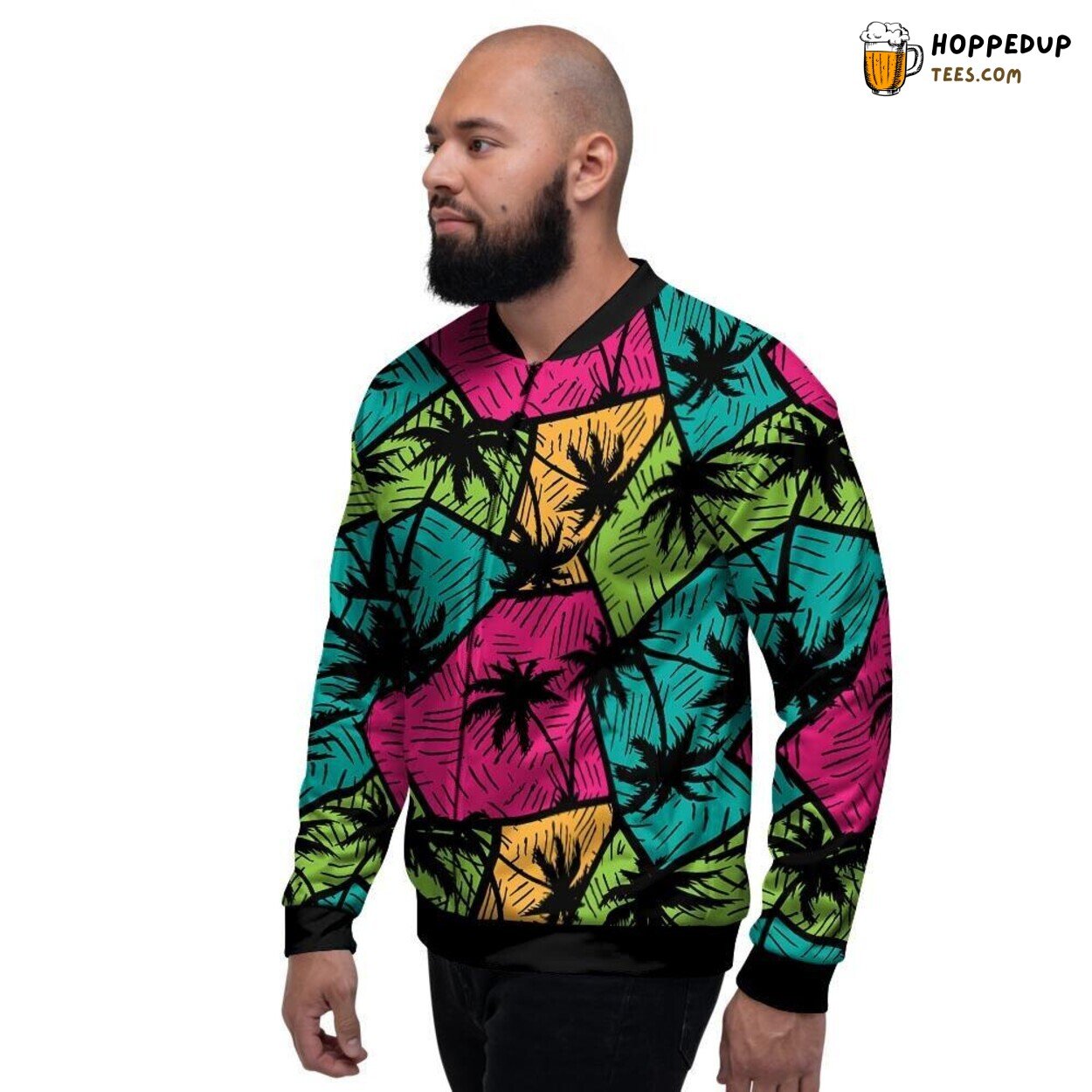 Hawaiian Palm Leaf Pattern Design Men’s Bomber Jacket Tropical Art Show
