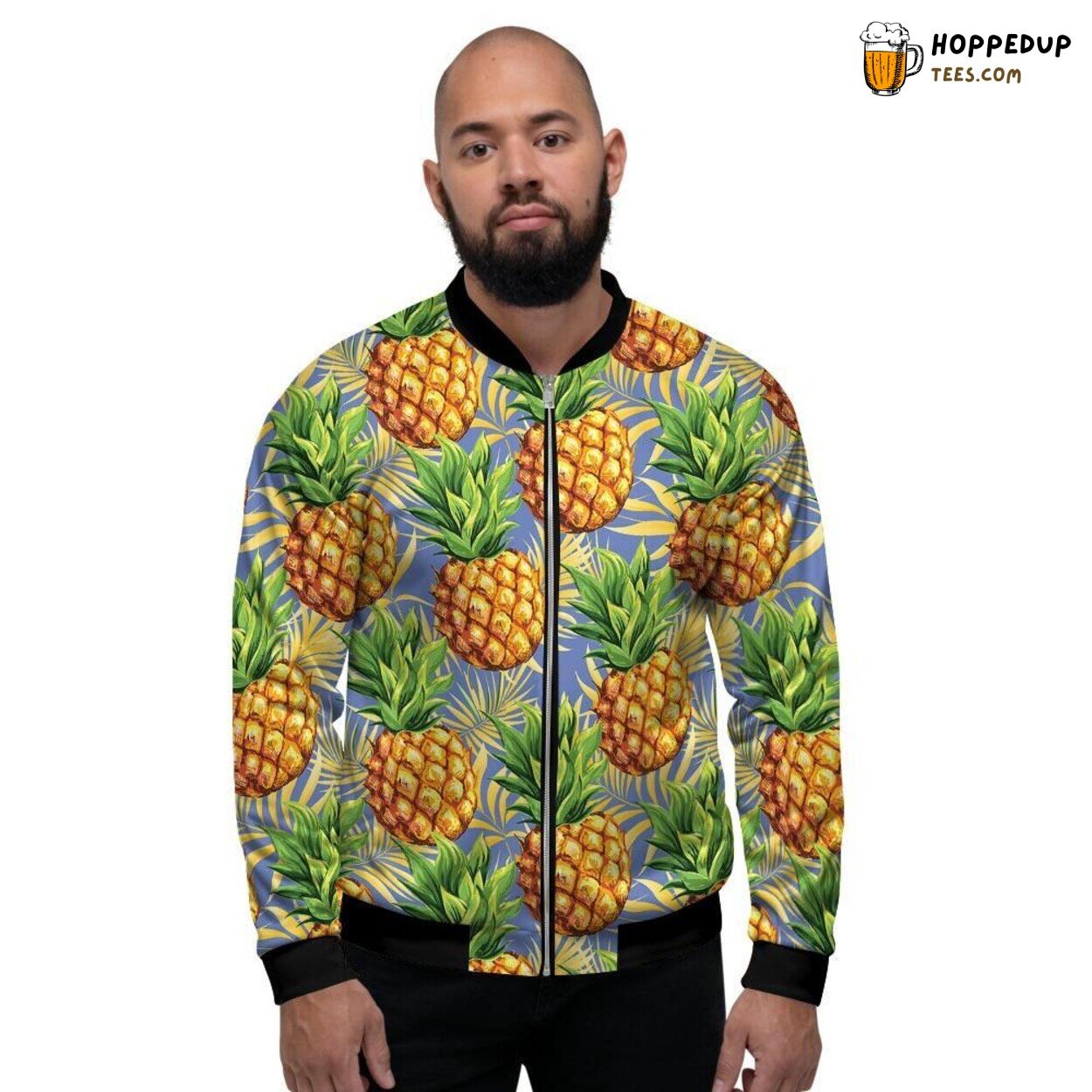Hawaiian Pineapple Yellow Print Men’s Bomber Jacket Tropical Summer Fashion Wear