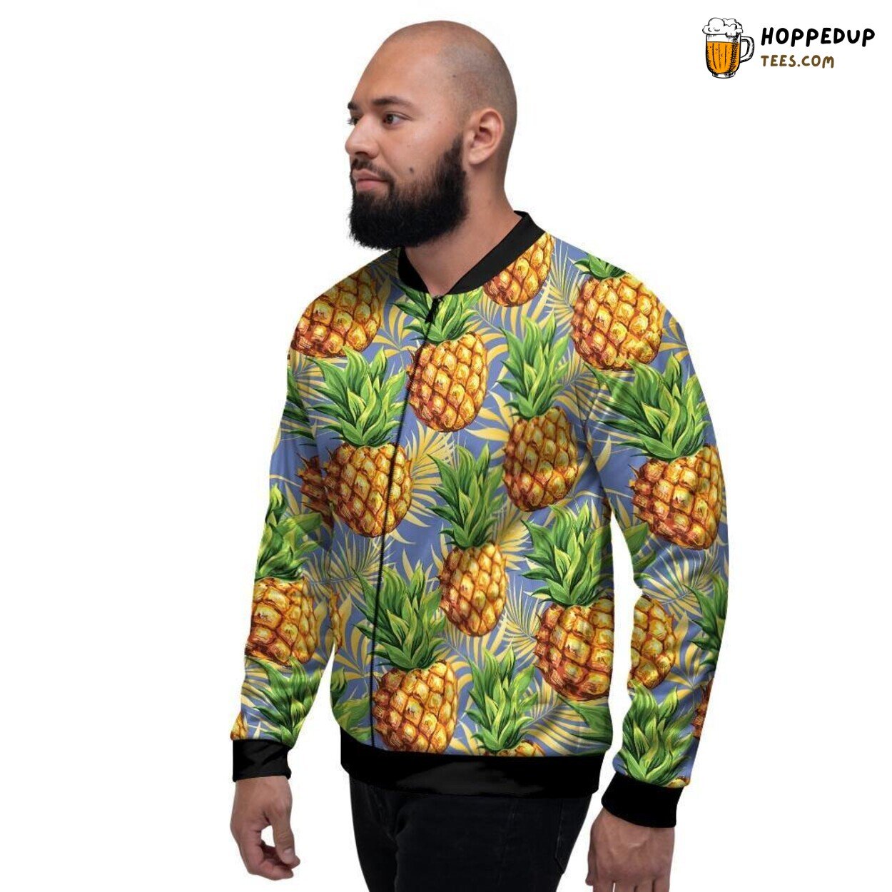 Hawaiian Pineapple Yellow Print Men’s Bomber Jacket Tropical Summer Fashion Wear