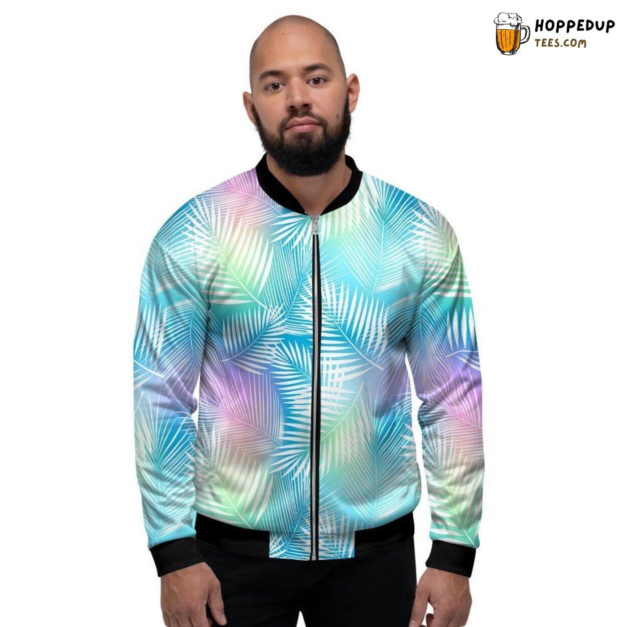 Hawaiian Print of Classic Palm Leaf Men’s Bomber Jacket Tropical Island Vibe