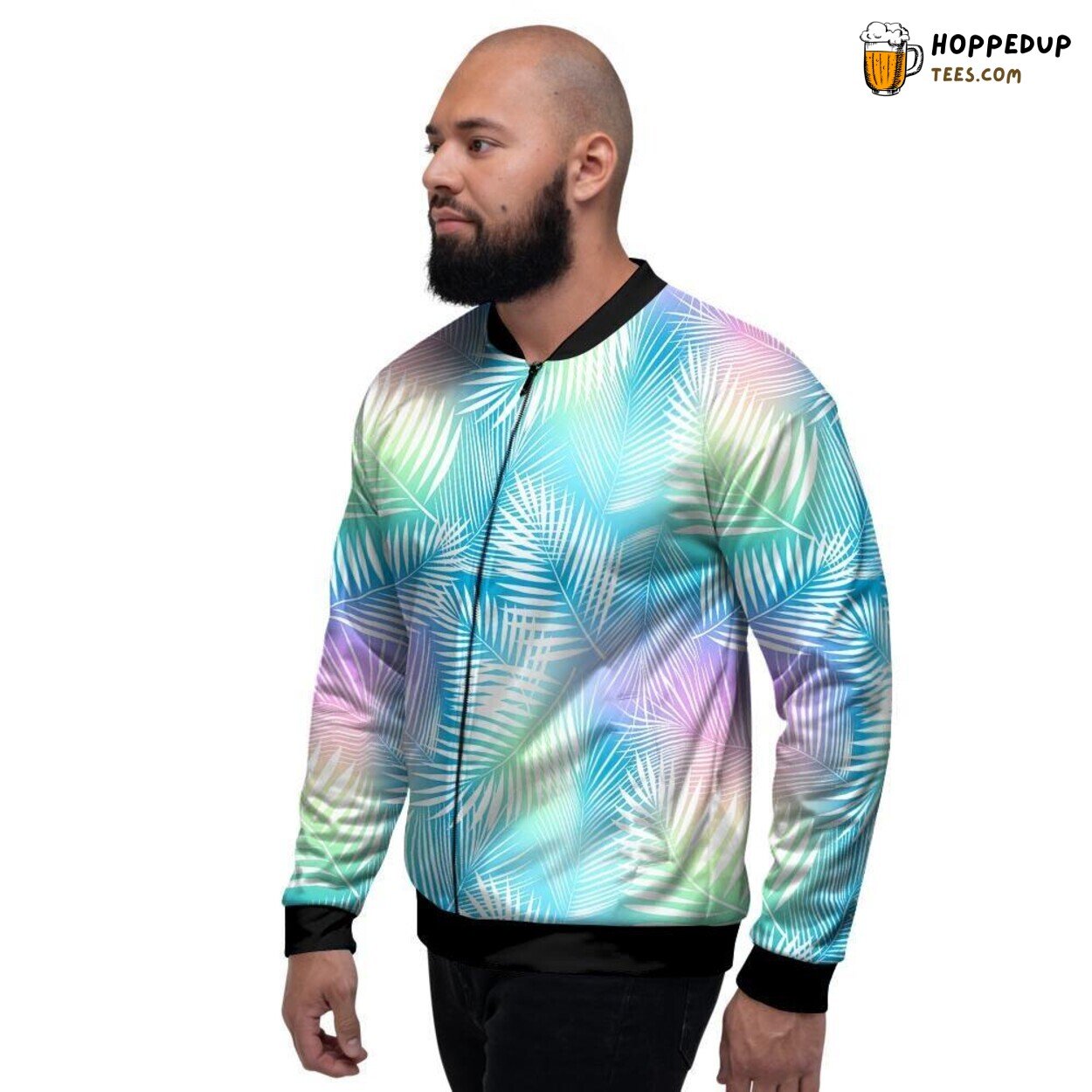 Hawaiian Print of Classic Palm Leaf Men’s Bomber Jacket Tropical Island Vibe