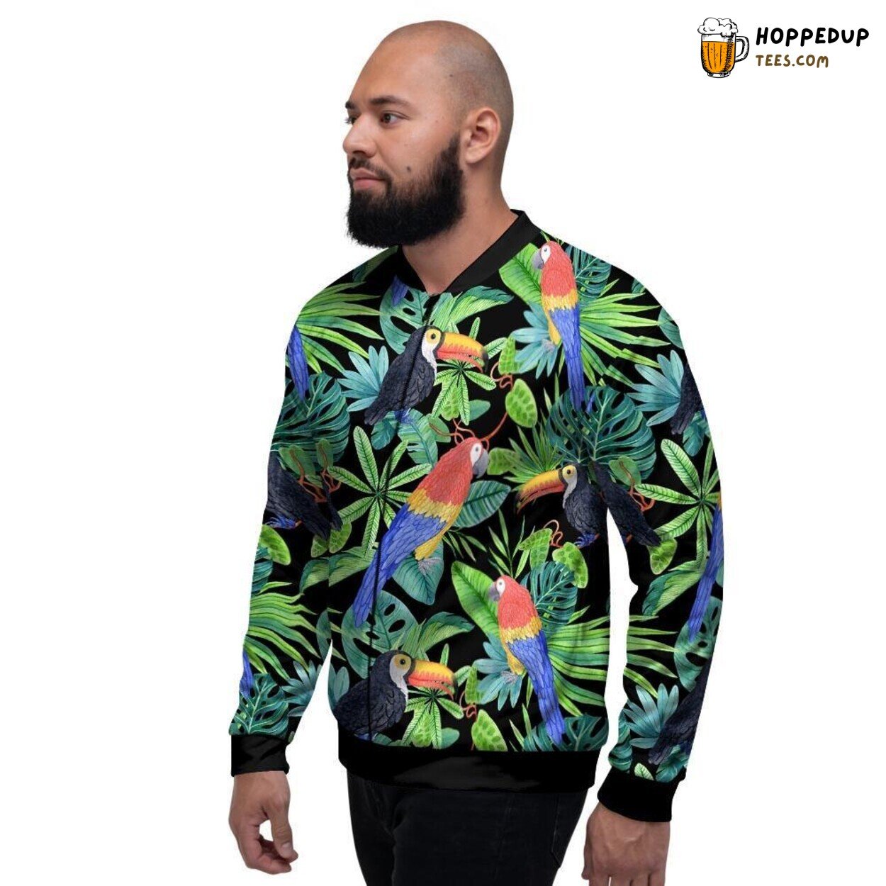 Hawaiian Tropical Bird Inspired Men’s Bomber Jacket Island Fauna Design Look