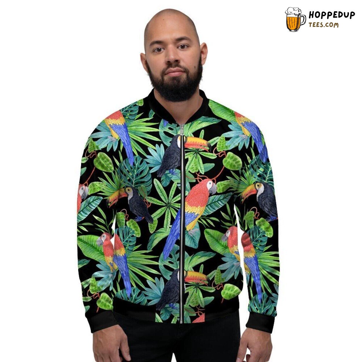 Hawaiian Tropical Bird Inspired Men’s Bomber Jacket Island Fauna Design Look