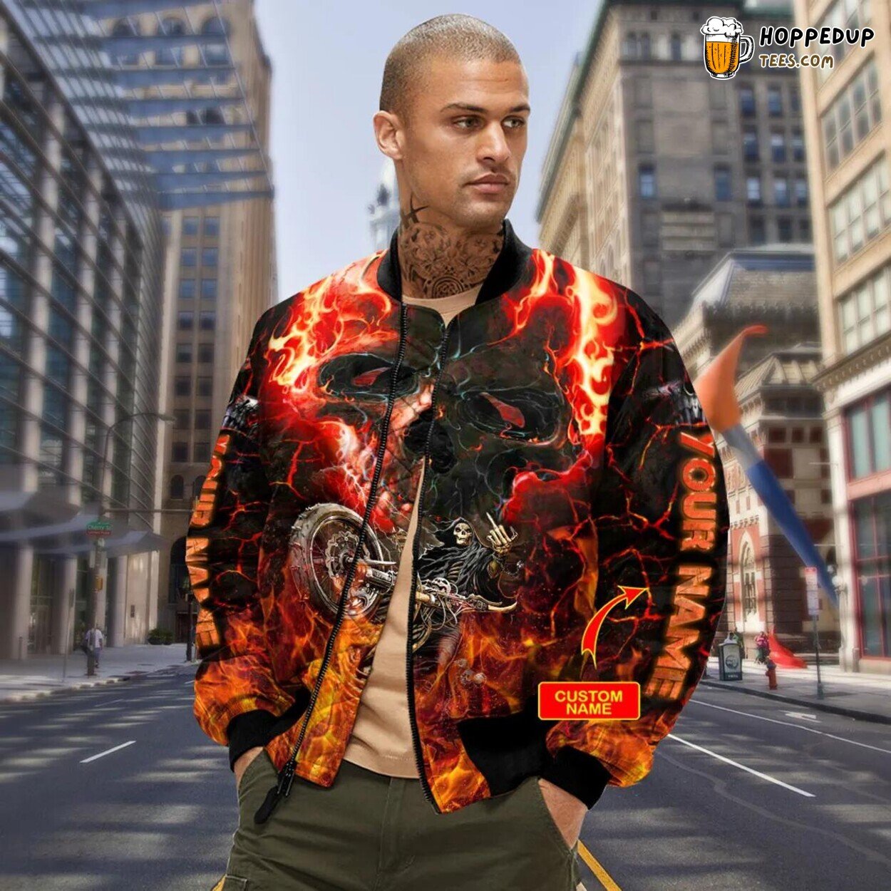 Head Fire Biker Flame Skull Exclusive Bomber Jacket 3D Viking Print Design
