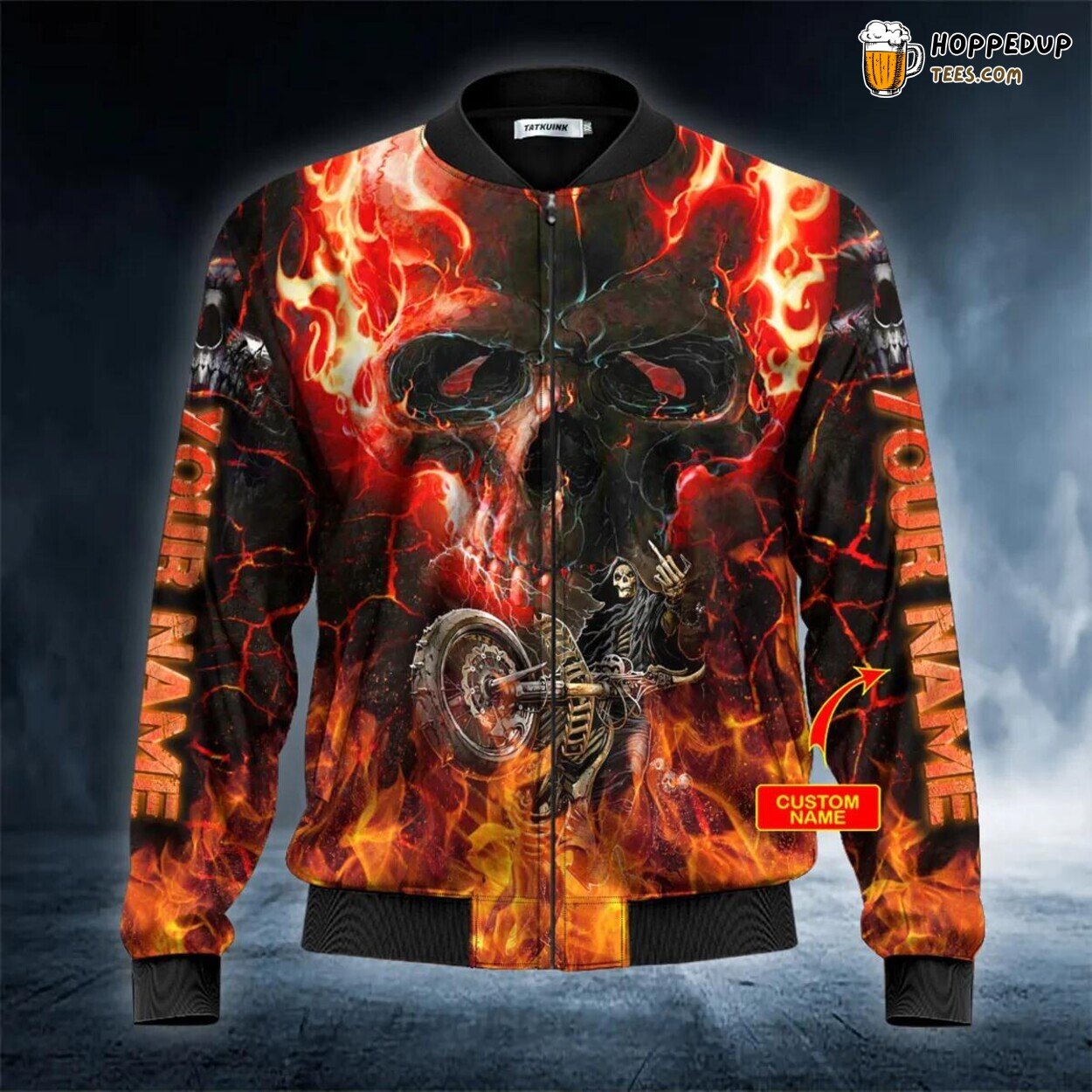 Head Fire Biker Flame Skull Exclusive Bomber Jacket 3D Viking Print Design