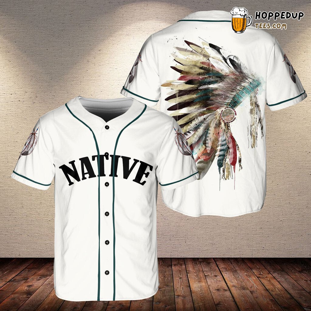 Headdress With Feathers Native Baseball Tee Jersey Shirt Printed 3D